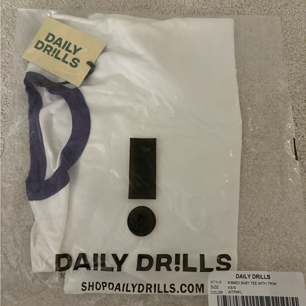 Daily Drills Ribbed Baby Tee with Purple Trim BRAND NEW